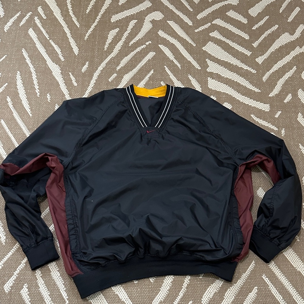 Vintage Nike Nylon Pullover Jacket Black & Maroon Windbreaker Center Check Sz XL